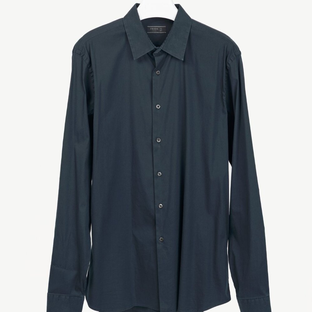 Prada Navy Cotton-Poplin Buttoned Shirt